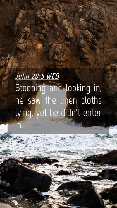 Picture 04 - John 20:5 WEB Mobile Phone Wallpaper - Stooping and looking in, he saw the linen cloths - Mobile Bible Verse Wallpaper