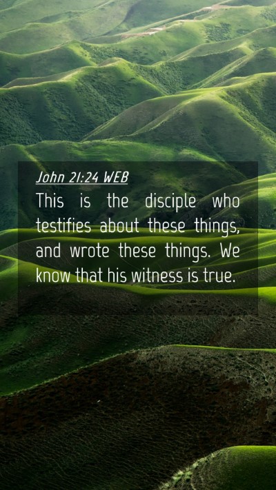 Picture 04 - John 21:24 WEB Mobile Phone Wallpaper - This is the disciple who testifies about these - Mobile Bible Verse Wallpaper