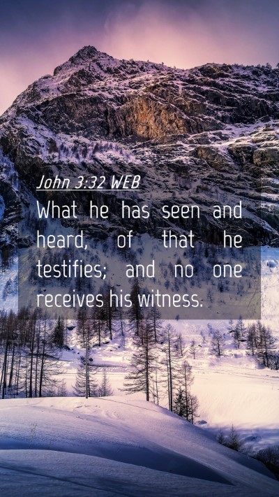 Picture 04 - John 3:32 WEB Mobile Phone Wallpaper - What he has seen and heard, of that he testifies; - Mobile Bible Verse Wallpaper