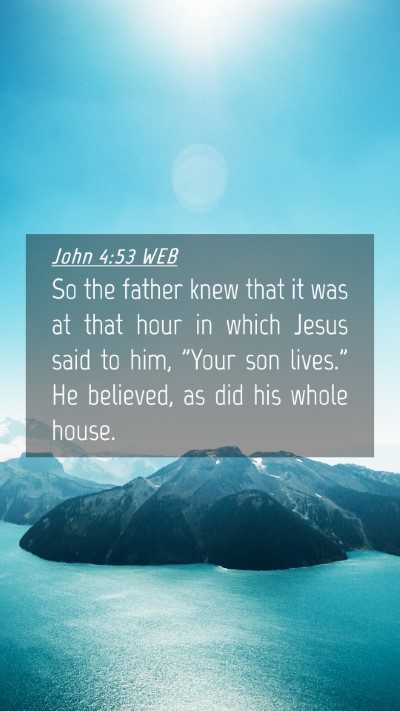 Picture 04 - John 4:53 WEB Mobile Phone Wallpaper - So the father knew that it was at that hour in - Mobile Bible Verse Wallpaper