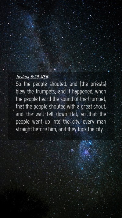 Picture 04 - Joshua 6:20 WEB Mobile Phone Wallpaper - So the people shouted, and [the priests] blew the - Mobile Bible Verse Wallpaper