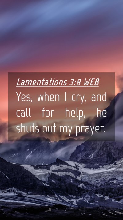 Picture 04 - Lamentations 3:8 WEB Mobile Phone Wallpaper - Yes, when I cry, and call for help, he shuts out - Mobile Bible Verse Wallpaper