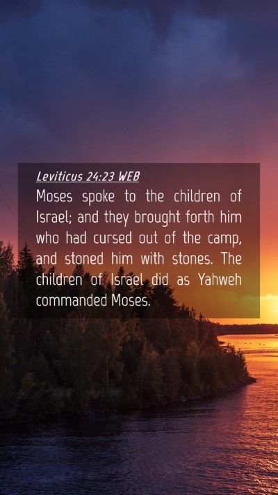 Picture 04 - Leviticus 24:23 WEB Mobile Phone Wallpaper - Moses spoke to the children of Israel; and they - Mobile Bible Verse Wallpaper
