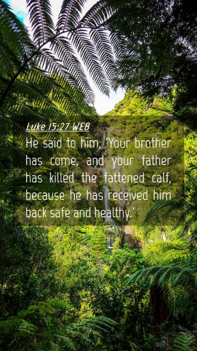 Picture 04 - Luke 15:27 WEB Mobile Phone Wallpaper - He said to him, 'Your brother has come, and your - Mobile Bible Verse Wallpaper