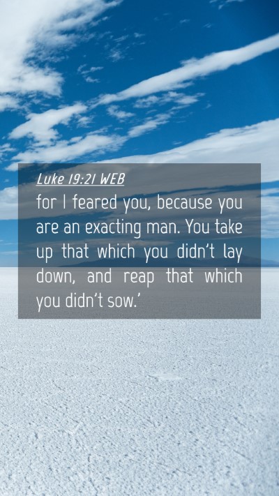 Picture 04 - Luke 19:21 WEB Mobile Phone Wallpaper - for I feared you, because you are an exacting - Mobile Bible Verse Wallpaper