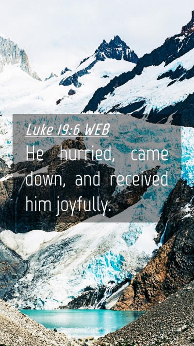 Picture 04 - Luke 19:6 WEB Mobile Phone Wallpaper - He hurried, came down, and received him - Mobile Bible Verse Wallpaper