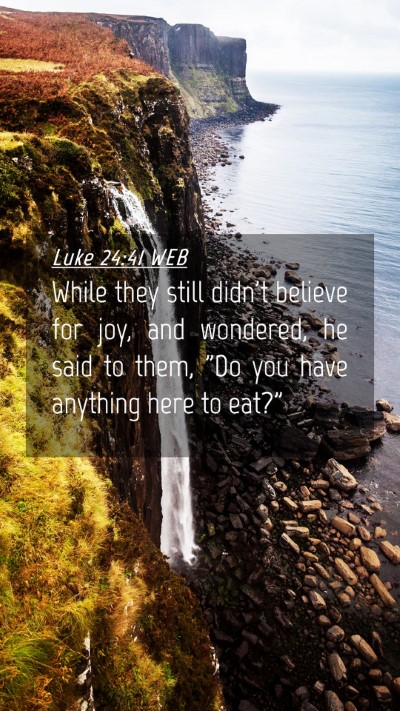 Picture 04 - Luke 24:41 WEB Mobile Phone Wallpaper - While they still didn't believe for joy, and - Mobile Bible Verse Wallpaper