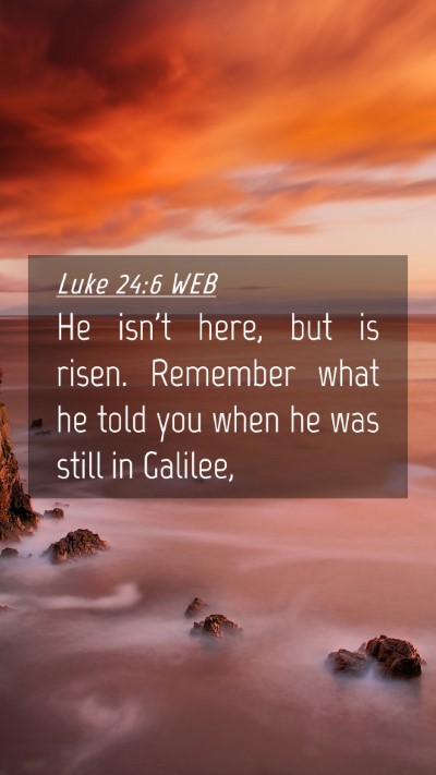 Picture 04 - Luke 24:6 WEB Mobile Phone Wallpaper - He isn't here, but is risen. Remember what he - Mobile Bible Verse Wallpaper