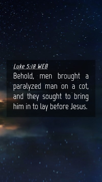 Picture 04 - Luke 5:18 WEB Mobile Phone Wallpaper - Behold, men brought a paralyzed man on a cot, and - Mobile Bible Verse Wallpaper