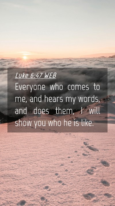 Picture 04 - Luke 6:47 WEB Mobile Phone Wallpaper - Everyone who comes to me, and hears my words, and - Mobile Bible Verse Wallpaper