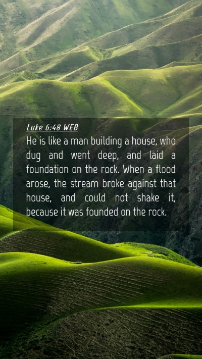 Picture 04 - Luke 6:48 WEB Mobile Phone Wallpaper - He is like a man building a house, who dug and - Mobile Bible Verse Wallpaper