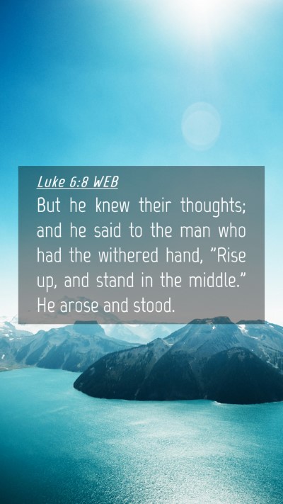Picture 04 - Luke 6:8 WEB Mobile Phone Wallpaper - But he knew their thoughts; and he said to the - Mobile Bible Verse Wallpaper