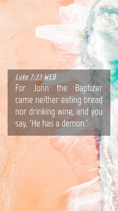 Picture 04 - Luke 7:33 WEB Mobile Phone Wallpaper - For John the Baptizer came neither eating bread - Mobile Bible Verse Wallpaper