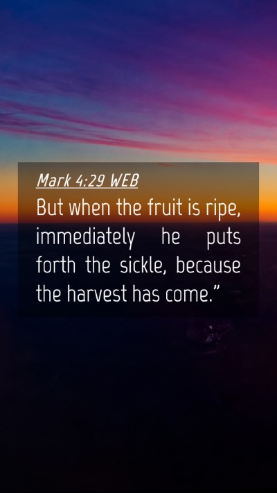 Picture 04 - Mark 4:29 WEB Mobile Phone Wallpaper - But when the fruit is ripe, immediately he puts - Mobile Bible Verse Wallpaper