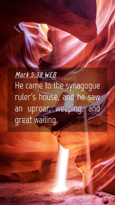 Picture 04 - Mark 5:38 WEB Mobile Phone Wallpaper - He came to the synagogue ruler's house, and he - Mobile Bible Verse Wallpaper