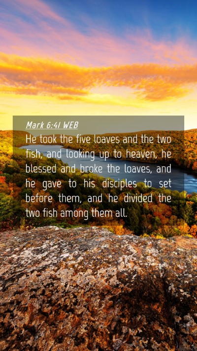 Picture 04 - Mark 6:41 WEB Mobile Phone Wallpaper - He took the five loaves and the two fish, and - Mobile Bible Verse Wallpaper