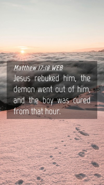 Picture 04 - Matthew 17:18 WEB Mobile Phone Wallpaper - Jesus rebuked him, the demon went out of him, and - Mobile Bible Verse Wallpaper