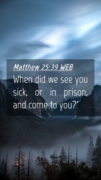 Picture 04 - Matthew 25:39 WEB Mobile Phone Wallpaper - When did we see you sick, or in prison, and come - Mobile Bible Verse Wallpaper