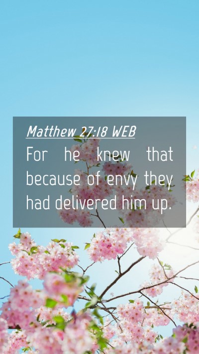 Picture 04 - Matthew 27:18 WEB Mobile Phone Wallpaper - For he knew that because of envy they had - Mobile Bible Verse Wallpaper