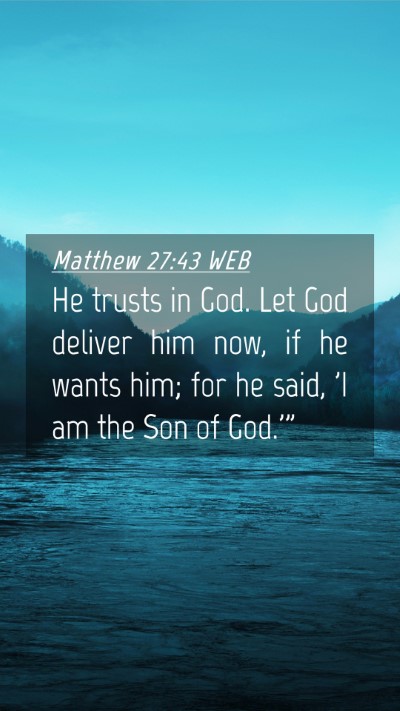 Picture 04 - Matthew 27:43 WEB Mobile Phone Wallpaper - He trusts in God. Let God deliver him now, if he - Mobile Bible Verse Wallpaper