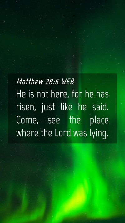 Picture 04 - Matthew 28:6 WEB Mobile Phone Wallpaper - He is not here, for he has risen, just like he - Mobile Bible Verse Wallpaper