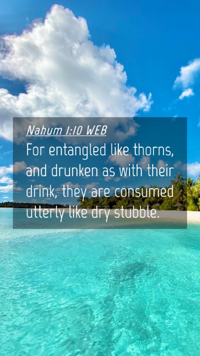Picture 04 - Nahum 1:10 WEB Mobile Phone Wallpaper - For entangled like thorns, and drunken as with - Mobile Bible Verse Wallpaper