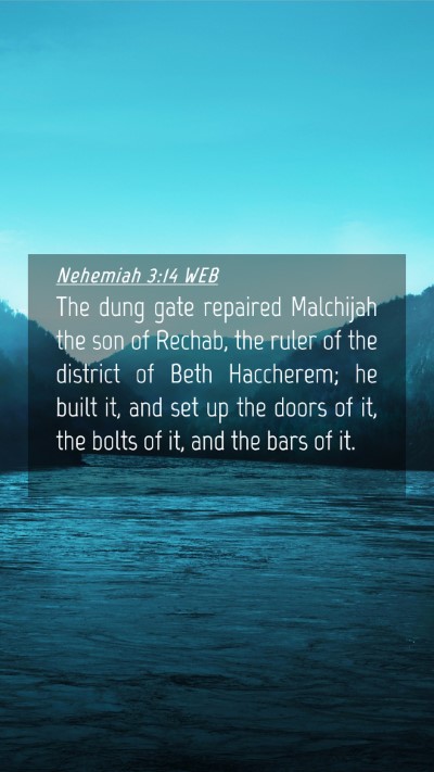 Picture 04 - Nehemiah 3:14 WEB Mobile Phone Wallpaper - The dung gate repaired Malchijah the son of - Mobile Bible Verse Wallpaper