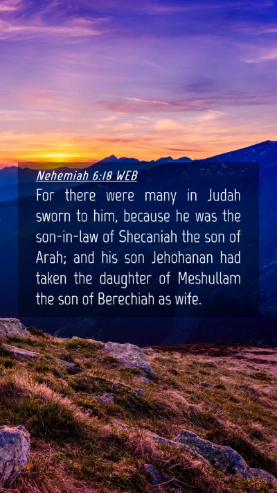 Picture 04 - Nehemiah 6:18 WEB Mobile Phone Wallpaper - For there were many in Judah sworn to him, - Mobile Bible Verse Wallpaper