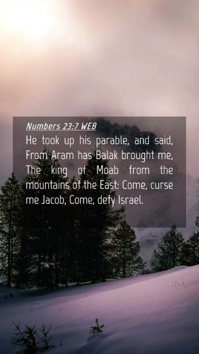 Picture 04 - Numbers 23:7 WEB Mobile Phone Wallpaper - He took up his parable, and said, From Aram has - Mobile Bible Verse Wallpaper