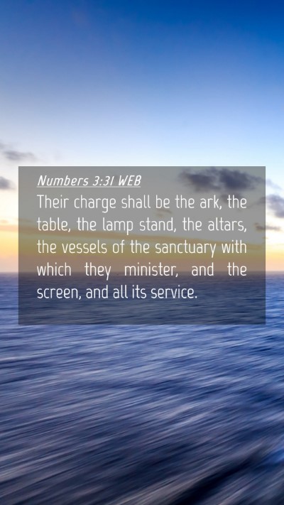 Picture 04 - Numbers 3:31 WEB Mobile Phone Wallpaper - Their charge shall be the ark, the table, the - Mobile Bible Verse Wallpaper