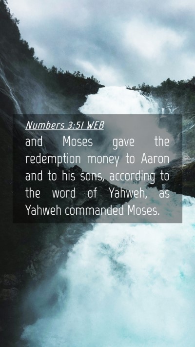 Picture 04 - Numbers 3:51 WEB Mobile Phone Wallpaper - and Moses gave the redemption money to Aaron and - Mobile Bible Verse Wallpaper