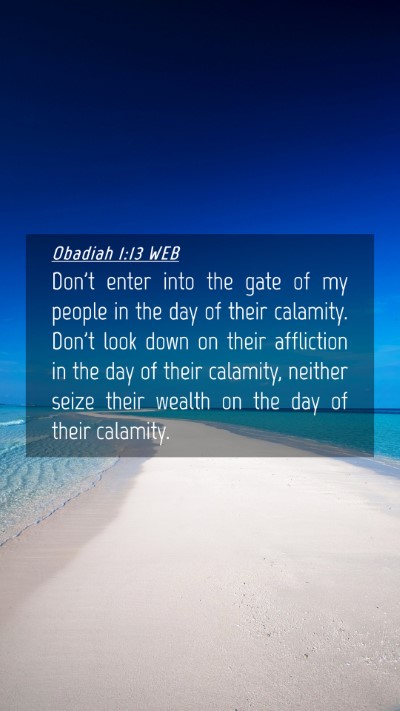 Picture 04 - Obadiah 1:13 WEB Mobile Phone Wallpaper - Don't enter into the gate of my people in the day - Mobile Bible Verse Wallpaper