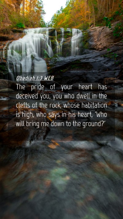 Picture 04 - Obadiah 1:3 WEB Mobile Phone Wallpaper - The pride of your heart has deceived you, you who - Mobile Bible Verse Wallpaper