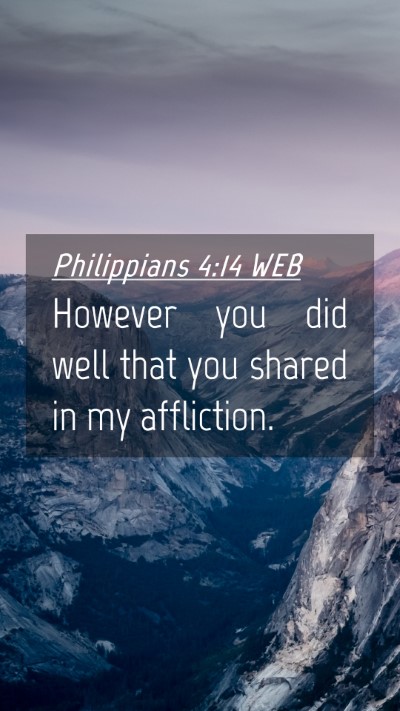 Picture 04 - Philippians 4:14 WEB Mobile Phone Wallpaper - However you did well that you shared in my - Mobile Bible Verse Wallpaper