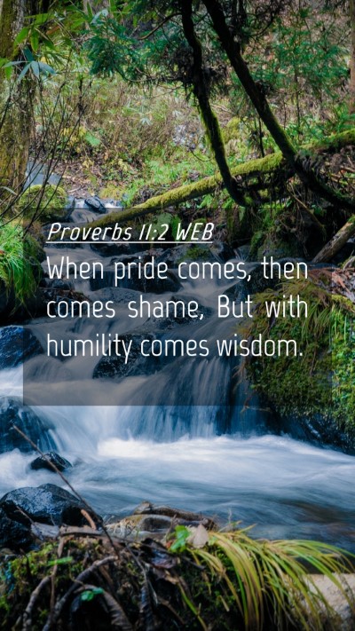 Picture 04 - Proverbs 11:2 WEB Mobile Phone Wallpaper - When pride comes, then comes shame, But with - Mobile Bible Verse Wallpaper