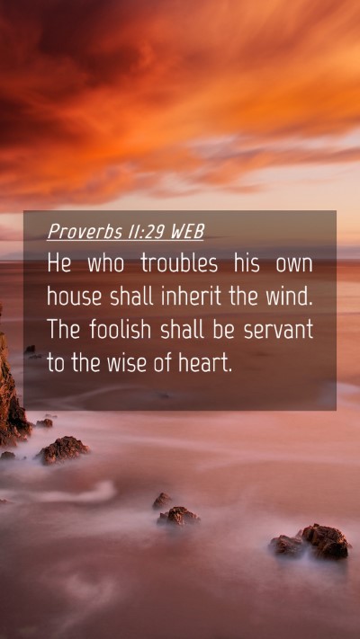 Picture 04 - Proverbs 11:29 WEB Mobile Phone Wallpaper - He who troubles his own house shall inherit the - Mobile Bible Verse Wallpaper