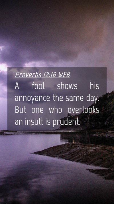 Picture 04 - Proverbs 12:16 WEB Mobile Phone Wallpaper - A fool shows his annoyance the same day, But one - Mobile Bible Verse Wallpaper
