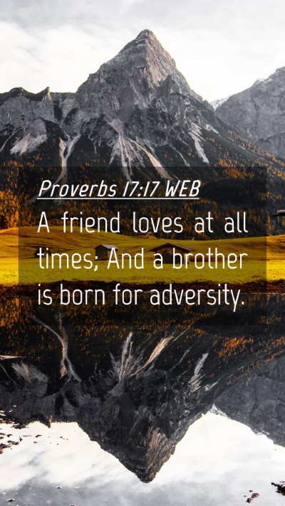 Picture 04 - Proverbs 17:17 WEB Mobile Phone Wallpaper - A friend loves at all times; And a brother is - Mobile Bible Verse Wallpaper