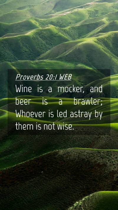 Picture 04 - Proverbs 20:1 WEB Mobile Phone Wallpaper - Wine is a mocker, and beer is a brawler; Whoever - Mobile Bible Verse Wallpaper