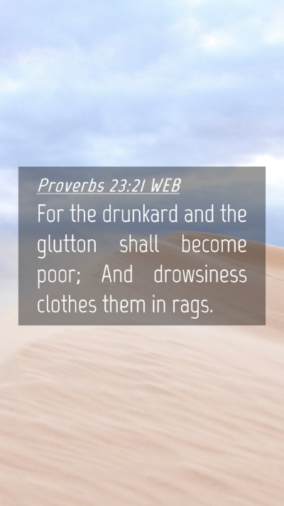 Picture 04 - Proverbs 23:21 WEB Mobile Phone Wallpaper - For the drunkard and the glutton shall become - Mobile Bible Verse Wallpaper