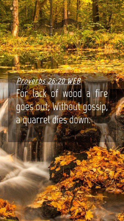 Picture 04 - Proverbs 26:20 WEB Mobile Phone Wallpaper - For lack of wood a fire goes out; Without gossip, - Mobile Bible Verse Wallpaper