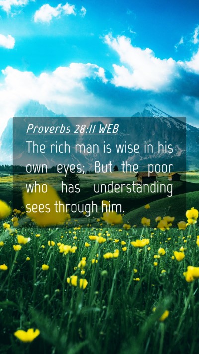 Picture 04 - Proverbs 28:11 WEB Mobile Phone Wallpaper - The rich man is wise in his own eyes; But the - Mobile Bible Verse Wallpaper