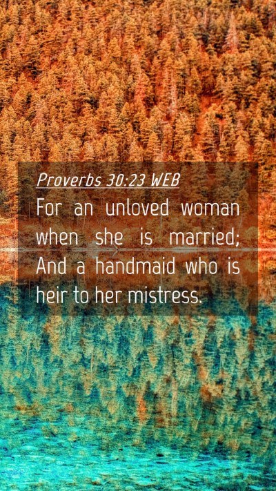 Picture 04 - Proverbs 30:23 WEB Mobile Phone Wallpaper - For an unloved woman when she is married; And a - Mobile Bible Verse Wallpaper