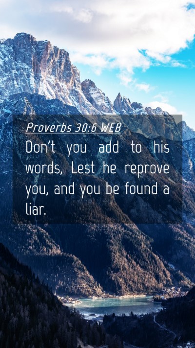 Picture 04 - Proverbs 30:6 WEB Mobile Phone Wallpaper - Don't you add to his words, Lest he reprove you, - Mobile Bible Verse Wallpaper