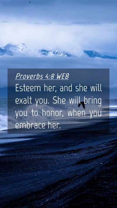 Picture 04 - Proverbs 4:8 WEB Mobile Phone Wallpaper - Esteem her, and she will exalt you. She will - Mobile Bible Verse Wallpaper