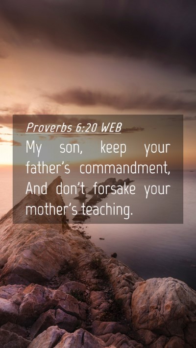 Picture 04 - Proverbs 6:20 WEB Mobile Phone Wallpaper - My son, keep your father's commandment, And don't - Mobile Bible Verse Wallpaper