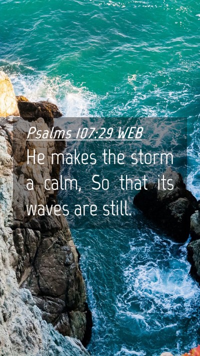 Picture 04 - Psalms 107:29 WEB Mobile Phone Wallpaper - He makes the storm a calm, So that its waves are - Mobile Bible Verse Wallpaper