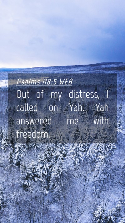 Picture 04 - Psalms 118:5 WEB Mobile Phone Wallpaper - Out of my distress, I called on Yah. Yah answered - Mobile Bible Verse Wallpaper