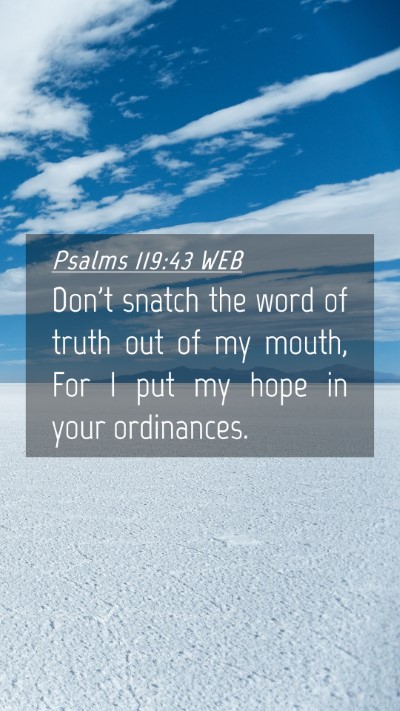 Picture 04 - Psalms 119:43 WEB Mobile Phone Wallpaper - Don't snatch the word of truth out of my mouth, - Mobile Bible Verse Wallpaper