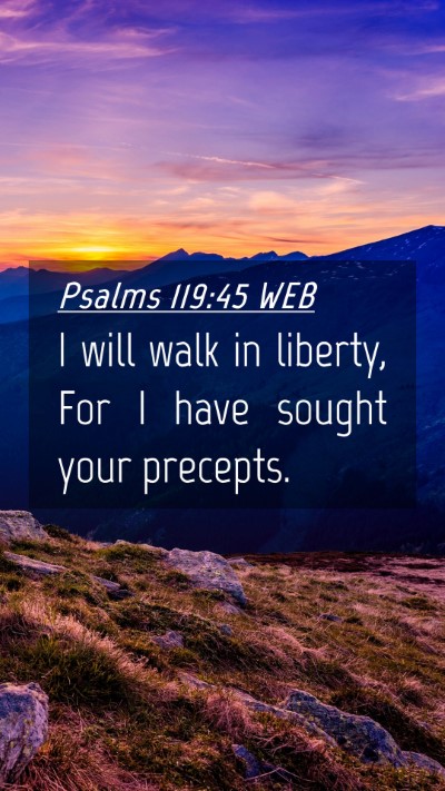 Picture 04 - Psalms 119:45 WEB Mobile Phone Wallpaper - I will walk in liberty, For I have sought your - Mobile Bible Verse Wallpaper